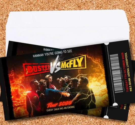 Mcfly Vs Busted Tour Personalised Surprise Concert Festival Ticket Souvenir Gift Keepsake Voucher