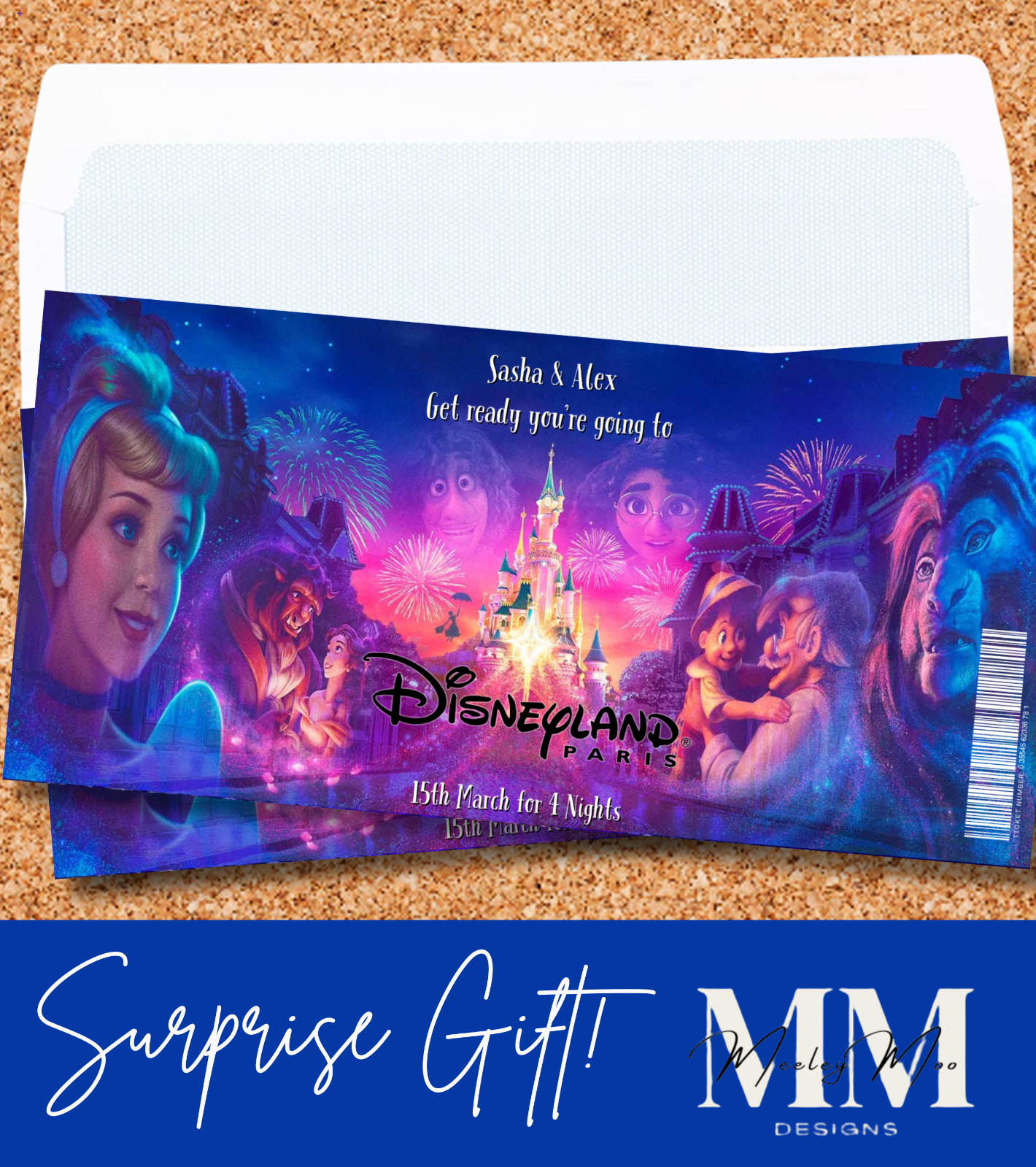 Disneyland Surprise Ticket Personalise Birthday Gift Reveal Holiday Disney Paris