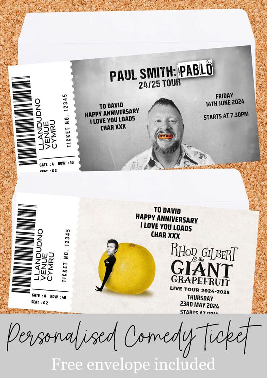 Personalised Birthday Surprise Event Comedy Night Comedian Ticket Voucher Gift