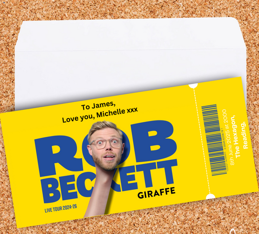 Personalised ROB BECKETT Ticket Gift Voucher Comedy Show Comedian Keepsake