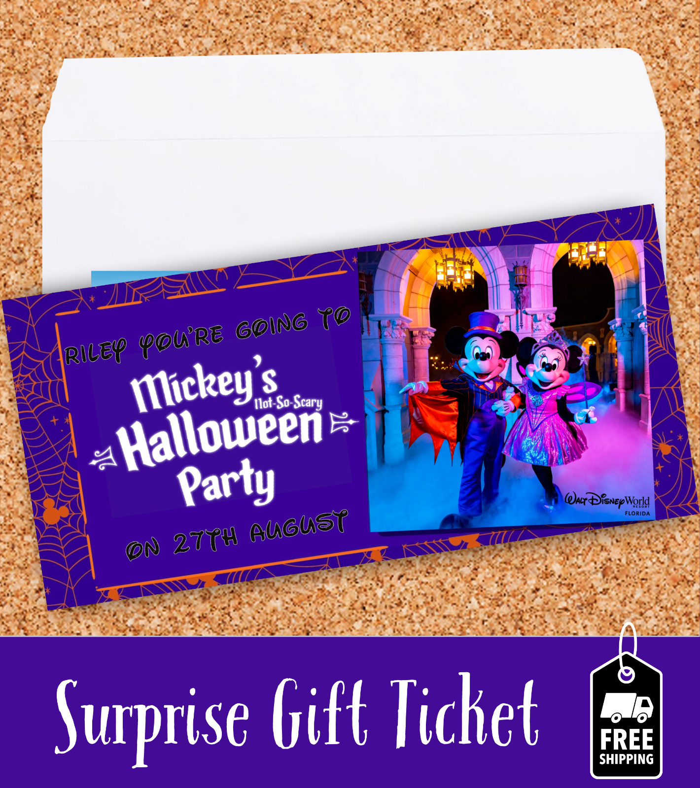 Disneyland Personalised Surprise Ticket Halloween Gift Reveal Holiday Disney