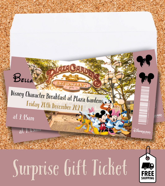 PLAZA GARDENS Surprise Ticket Personalised Birthday Gift Reveal Holiday Disney