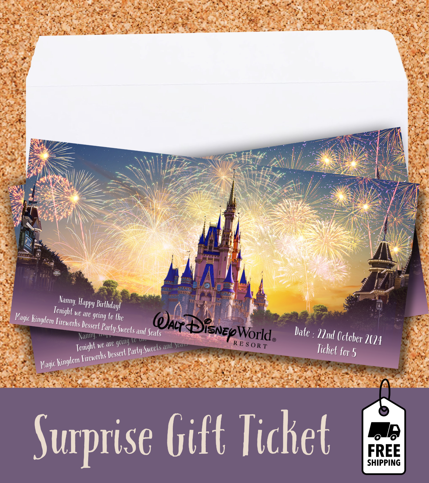 Disney World Surprise Ticket Personalised Halloween Birthday Gift Reveal Florida