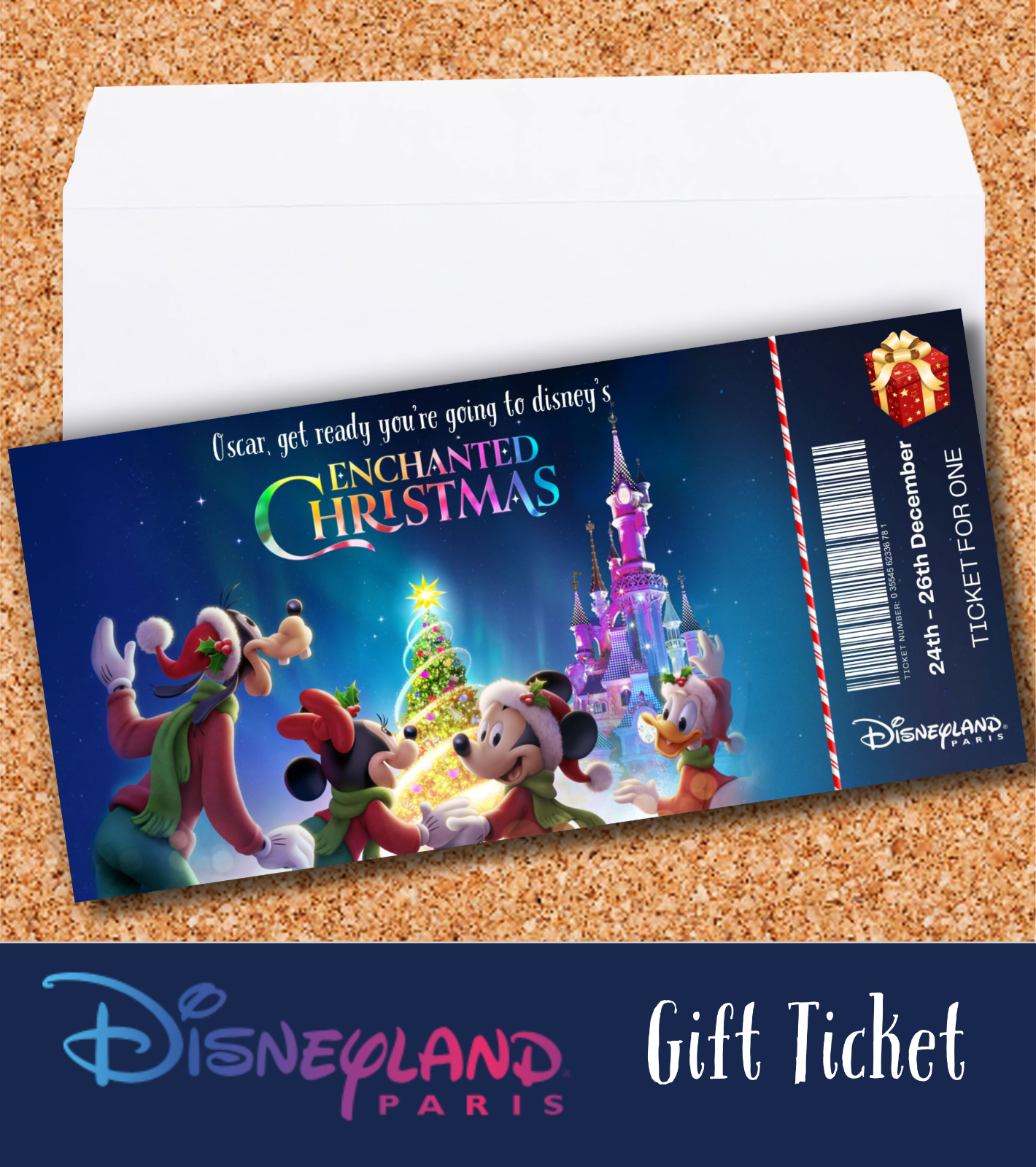 Disneyland Surprise Ticket Personalised Christmas Gift Reveal Holiday Disney